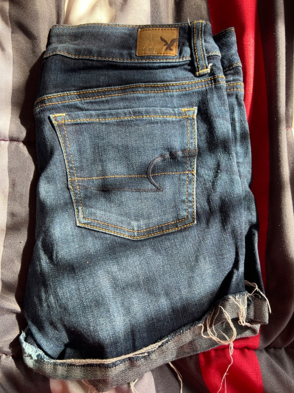 American Eagle Outfitters Dark Blue Denim Frayed Hem Shorts - Picture 4 of 4